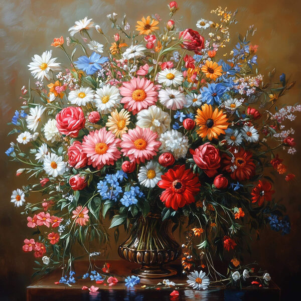 Schilderij van een boeket bloemen Schilderij van een boeket bloemen