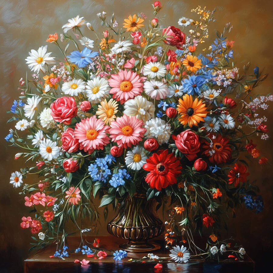 Schilderij van een boeket bloemen