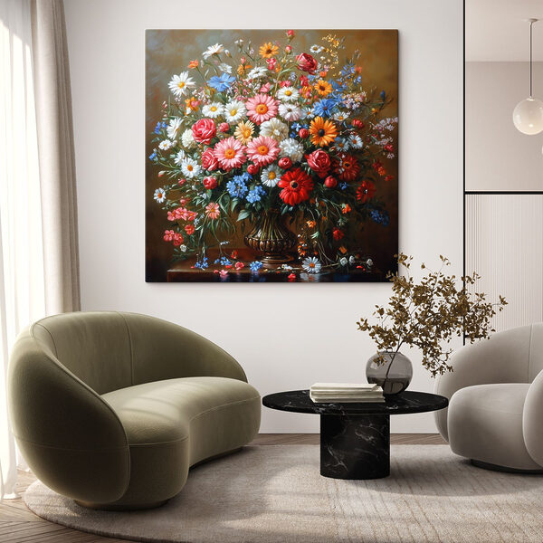 Schilderij van een boeket bloemen Schilderij van een boeket bloemen