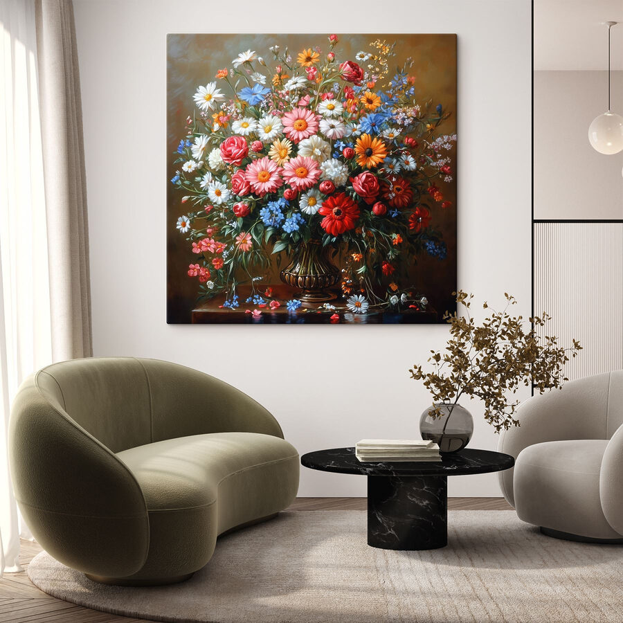 Schilderij van een boeket bloemen