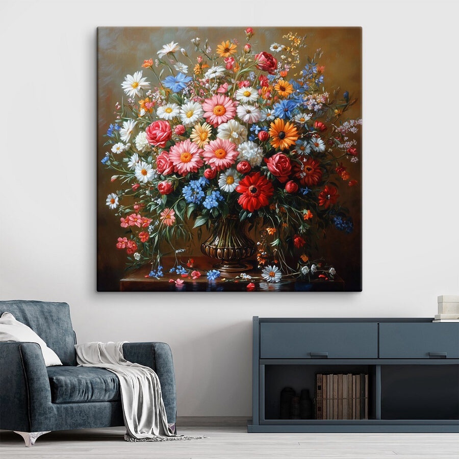 Schilderij van een boeket bloemen