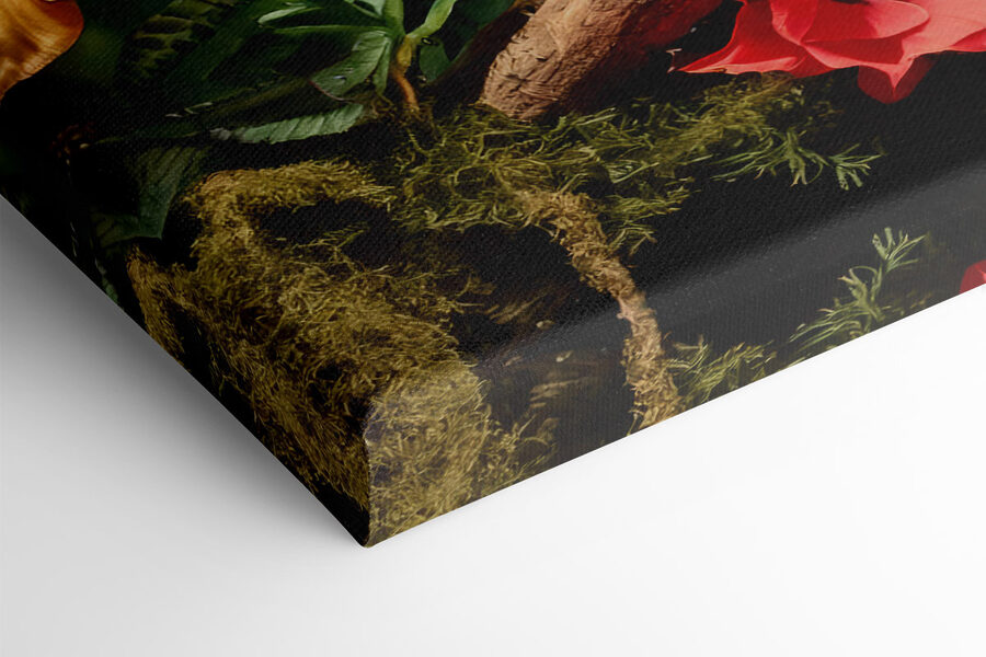 Kleurrijke vogel zittend op een tak met bloemen