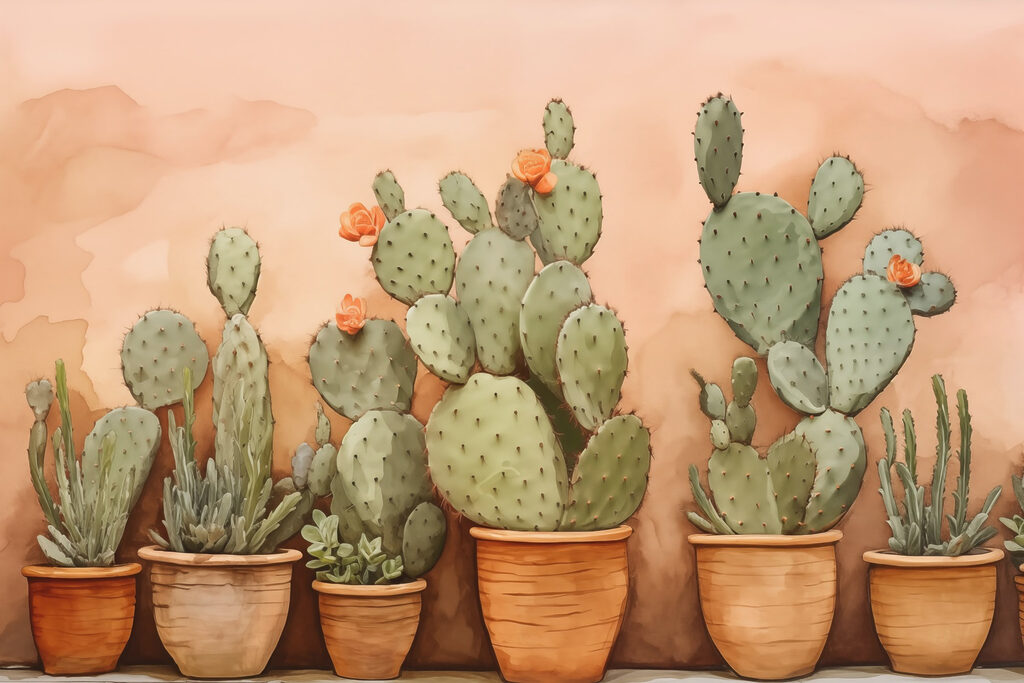 Groep cactussen in potten Groep cactussen in potten