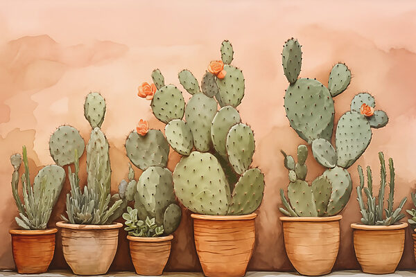 Groep cactussen in potten Groep cactussen in potten