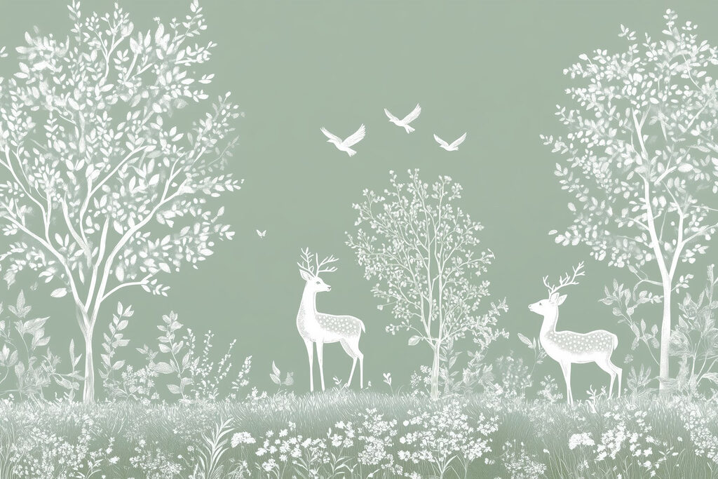 Witte herten en vogels in een veld Witte herten en vogels in een veld