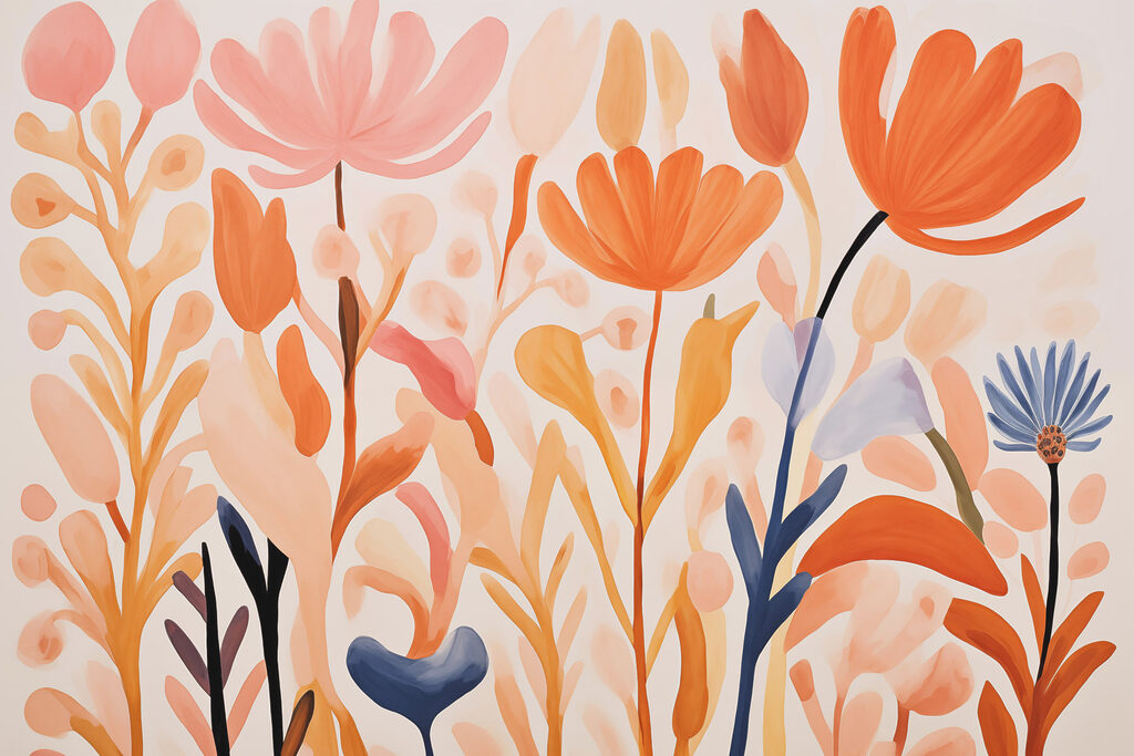 Painting of flowers and leaves