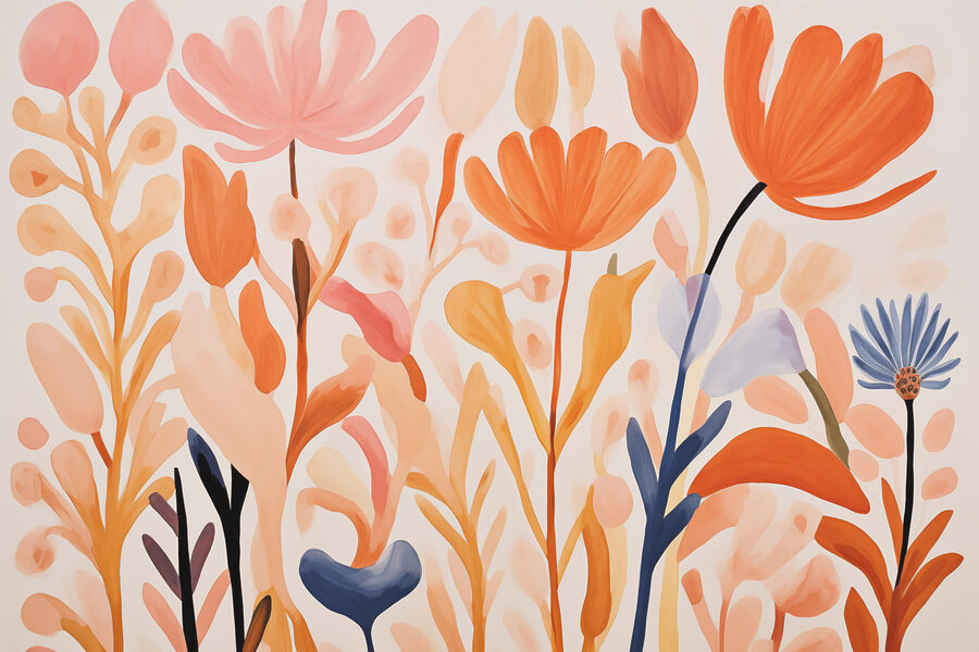 Schilderij van bloemen en bladeren
