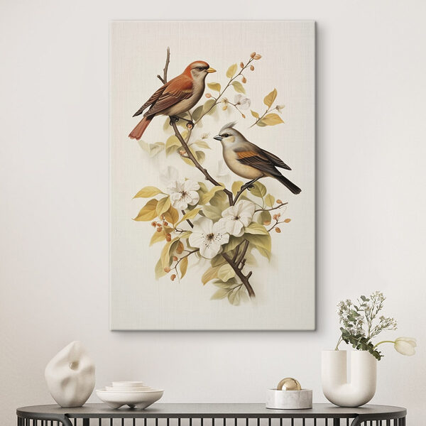 Twee vogels op een tak met bloemen Twee vogels op een tak met bloemen
