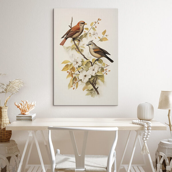 Twee vogels op een tak met bloemen Twee vogels op een tak met bloemen