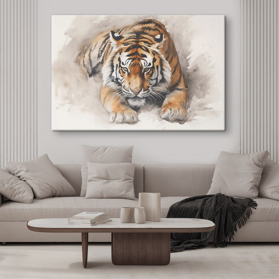 Aquarel van een liggende tijger