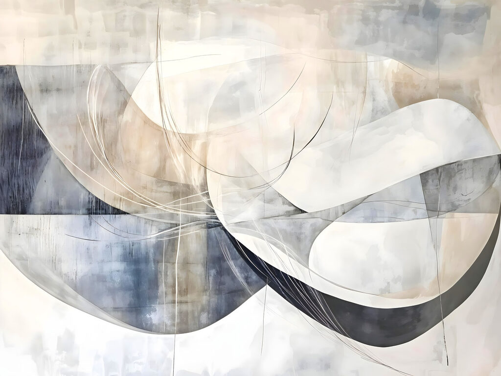 Schilderij van een witte en grijze kunst Schilderij van een witte en grijze kunst