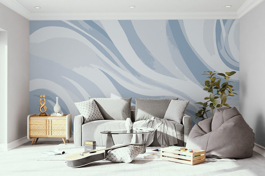 Wit en blauw golvend patroon
