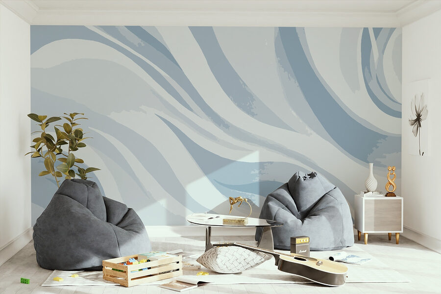 Wit en blauw golvend patroon