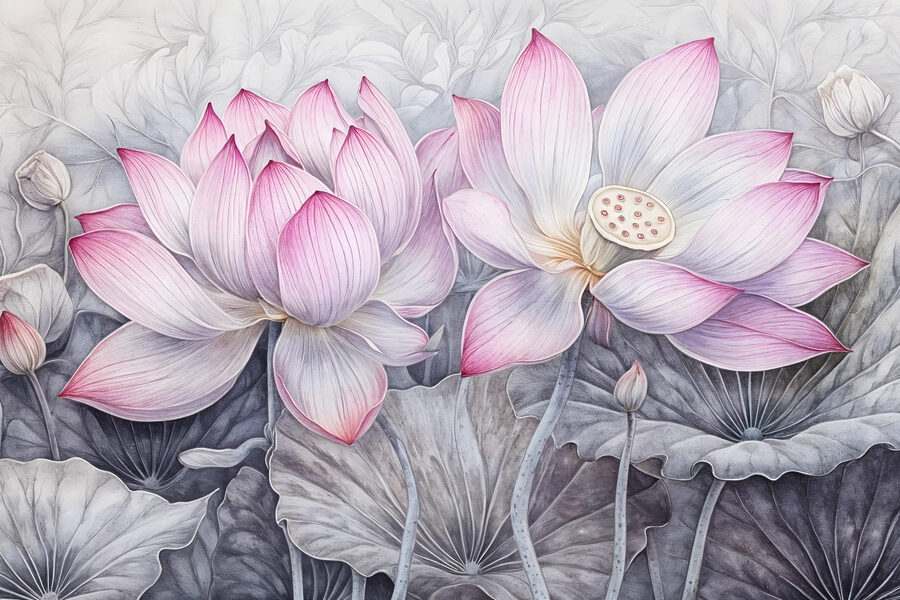 Schilderij van roze bloemen Schilderij van roze bloemen