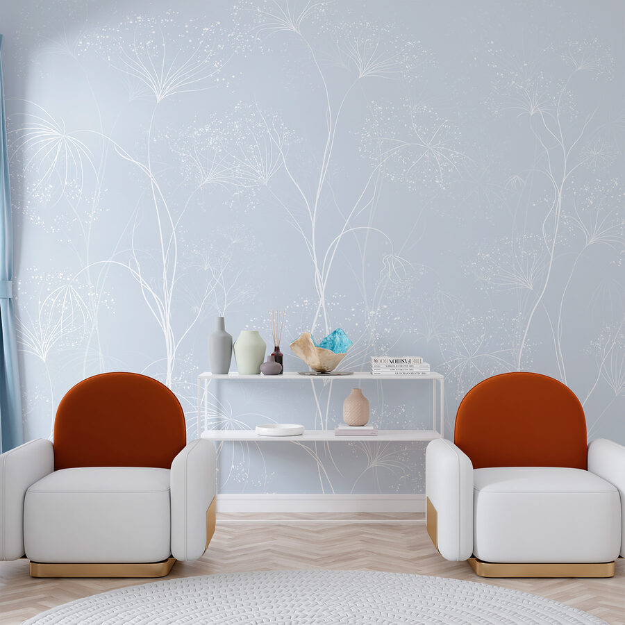 Wall murals White flowers on a blue background Wall murals White flowers on a blue background