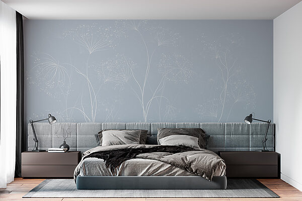 Wall murals White flowers on a blue background Wall murals White flowers on a blue background