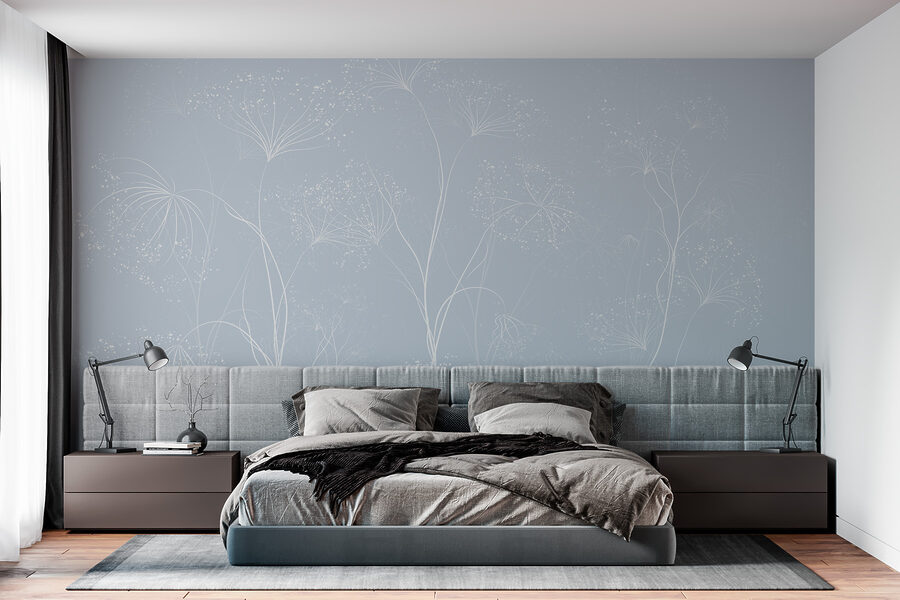 Wall murals White flowers on a blue background Wall murals White flowers on a blue background