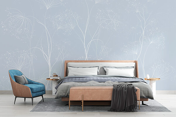 Wall murals White flowers on a blue background Wall murals White flowers on a blue background