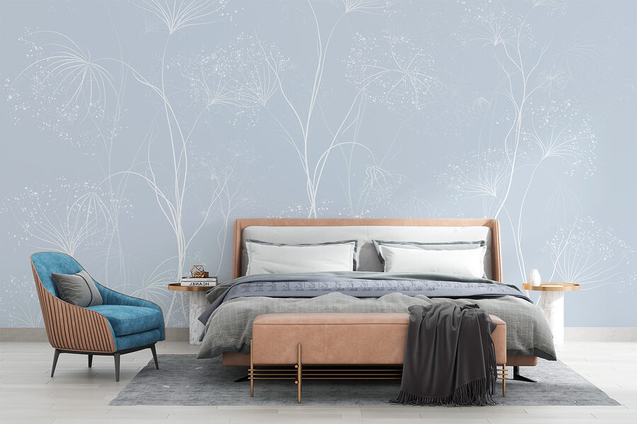 Wall murals White flowers on a blue background Wall murals White flowers on a blue background