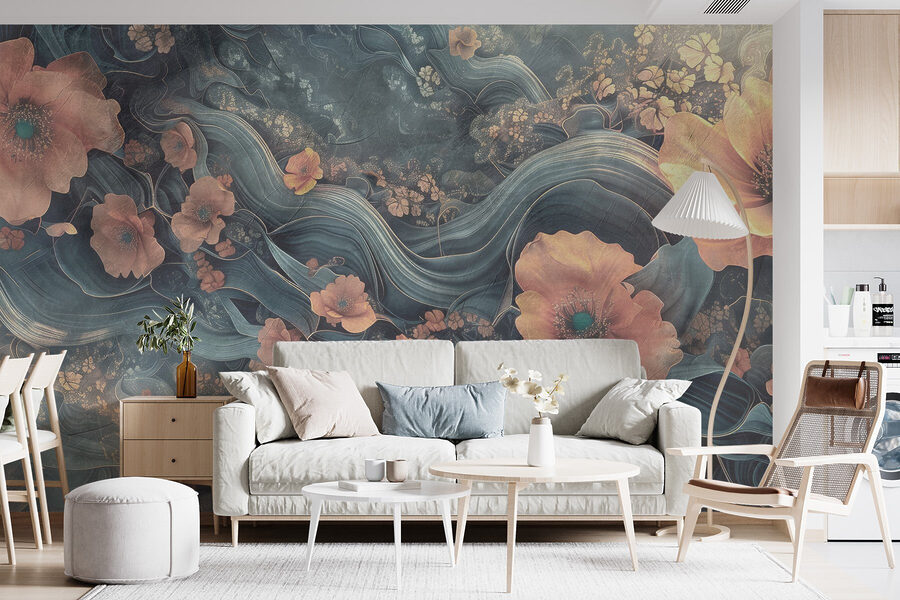 Schilderij van bloemen en golven