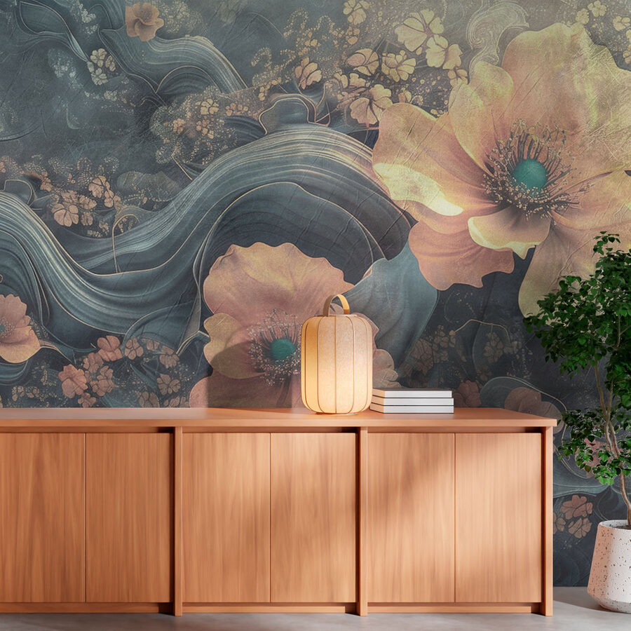 Schilderij van bloemen en golven