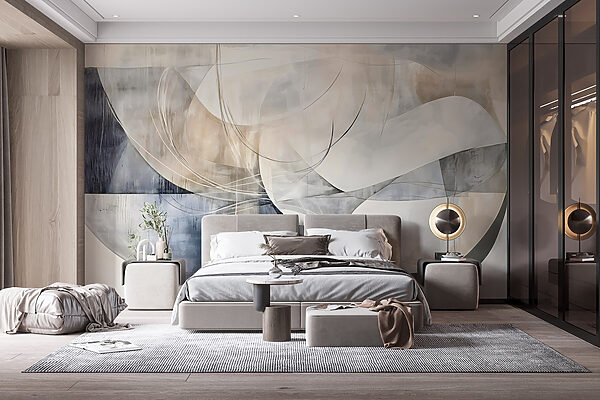 Schilderij van een witte en grijze kunst Schilderij van een witte en grijze kunst