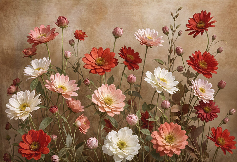 Groep bloemen op stelen