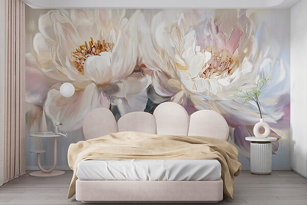 Schilderij van bloemen op een witte achtergrond Schilderij van bloemen op een witte achtergrond