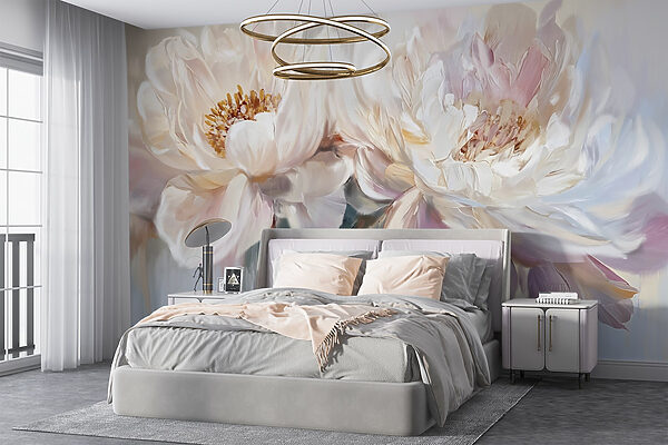 Schilderij van bloemen op een witte achtergrond Schilderij van bloemen op een witte achtergrond