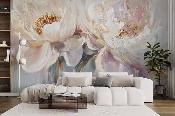 Schilderij van bloemen op een witte achtergrond Schilderij van bloemen op een witte achtergrond