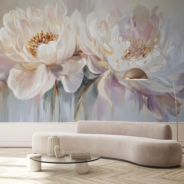 Schilderij van bloemen op een witte achtergrond Schilderij van bloemen op een witte achtergrond