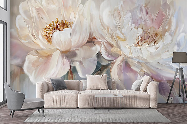 Schilderij van bloemen op een witte achtergrond Schilderij van bloemen op een witte achtergrond