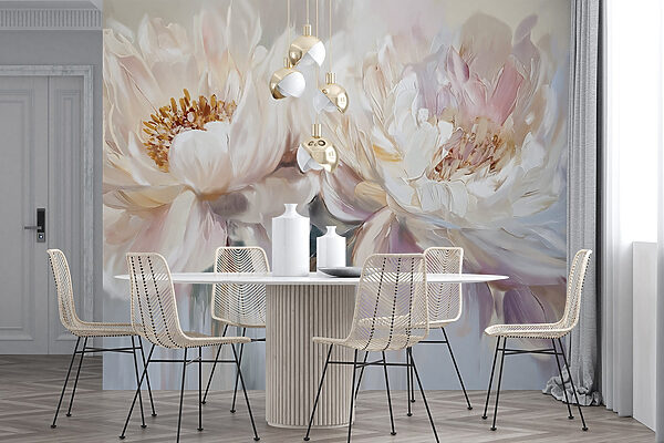 Schilderij van bloemen op een witte achtergrond Schilderij van bloemen op een witte achtergrond