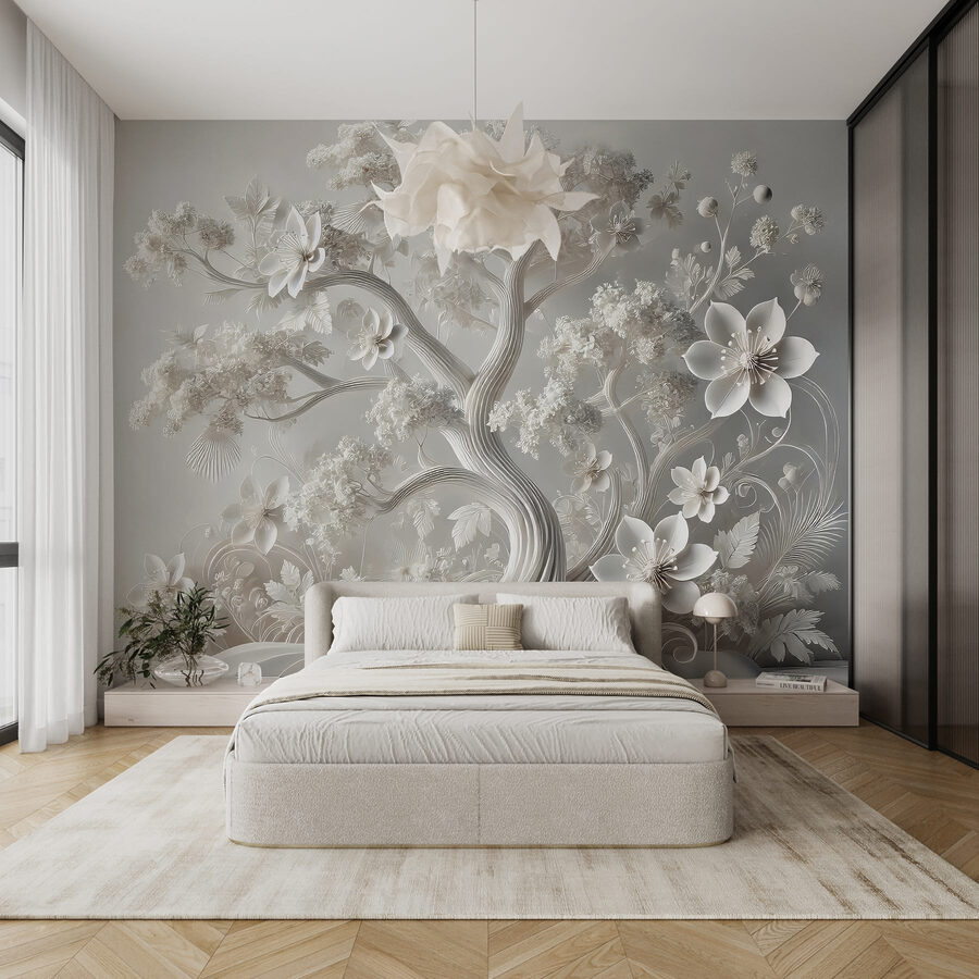 Witte boom met bloemen Witte boom met bloemen