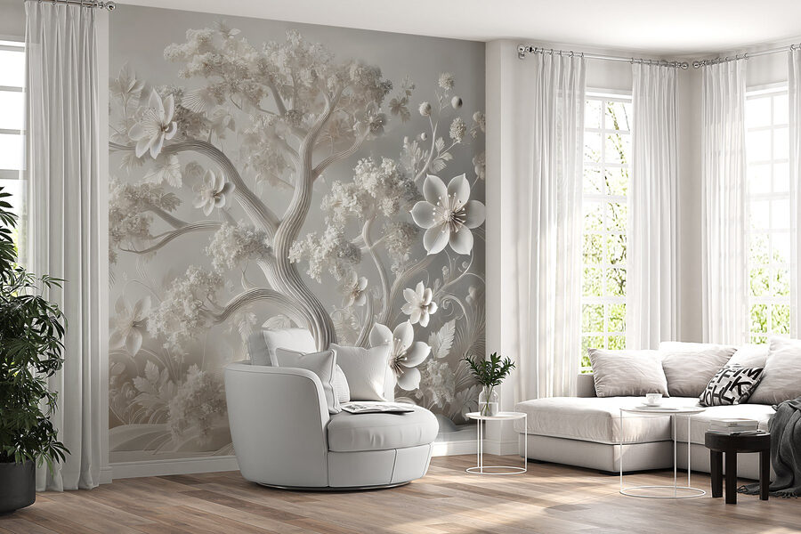 Witte boom met bloemen Witte boom met bloemen