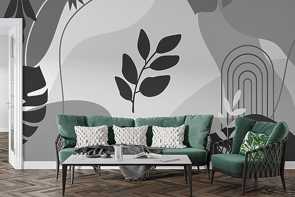 Zwart-wit afbeelding van bladeren en planten Zwart-wit afbeelding van bladeren en planten