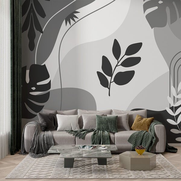 Zwart-wit afbeelding van bladeren en planten Zwart-wit afbeelding van bladeren en planten