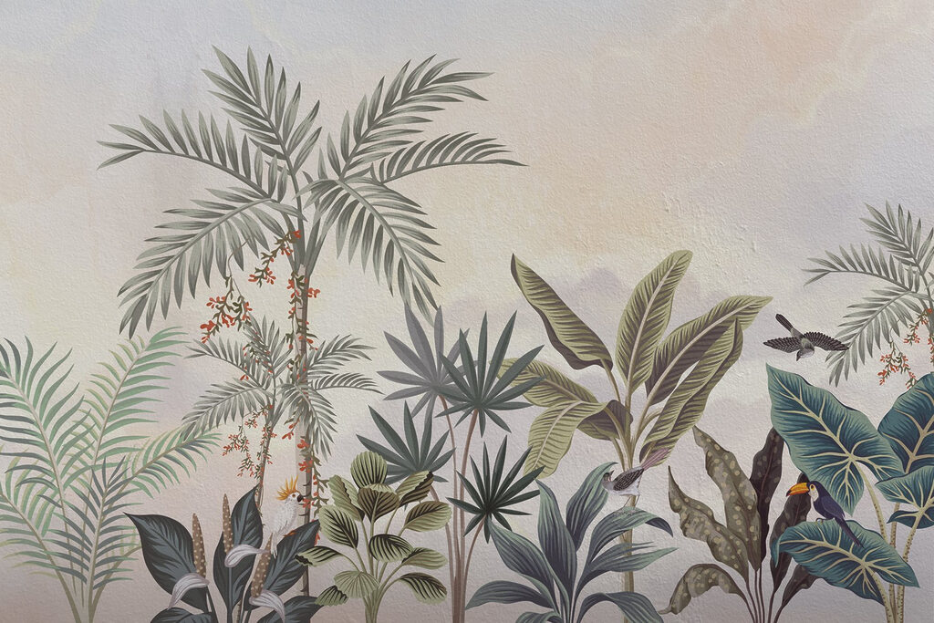 Muurschildering van planten en vogels Muurschildering van planten en vogels