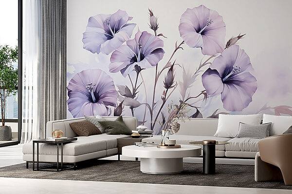 Schilderij van paarse bloemen Schilderij van paarse bloemen