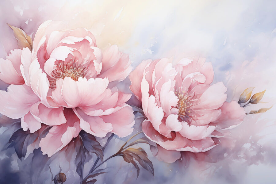 Schilderij van roze bloemen