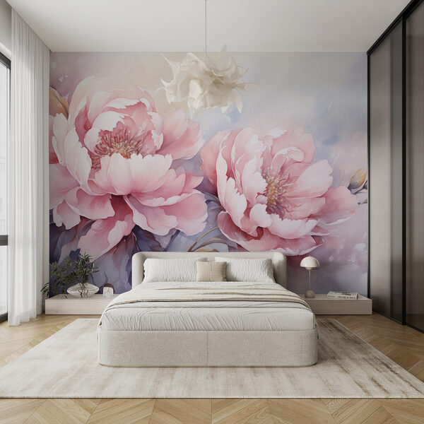Fotobehang Fotobehang Schilderij van roze bloemen (Artikelnummer: w02496)