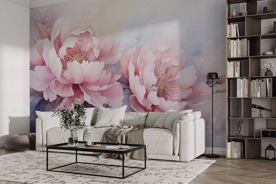 Schilderij van roze bloemen