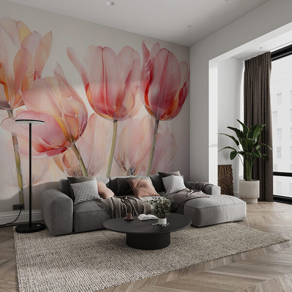 Fotobehang Fotobehang Groep roze tulpen (Artikelnummer: w02499)