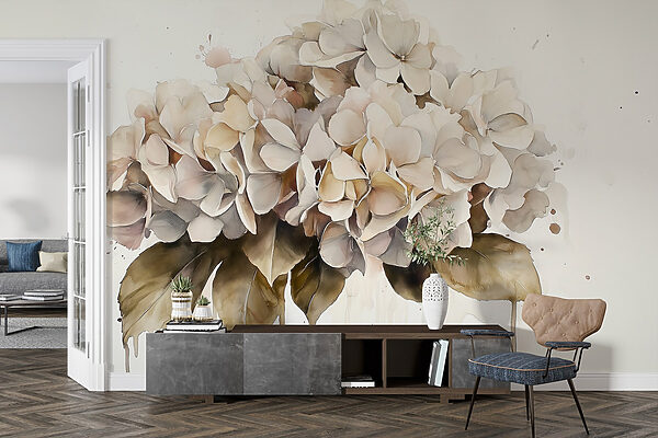 Schilderij van een bos witte bloemen Schilderij van een bos witte bloemen