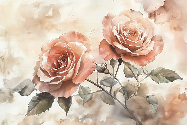 Schilderij van twee rozen Schilderij van twee rozen