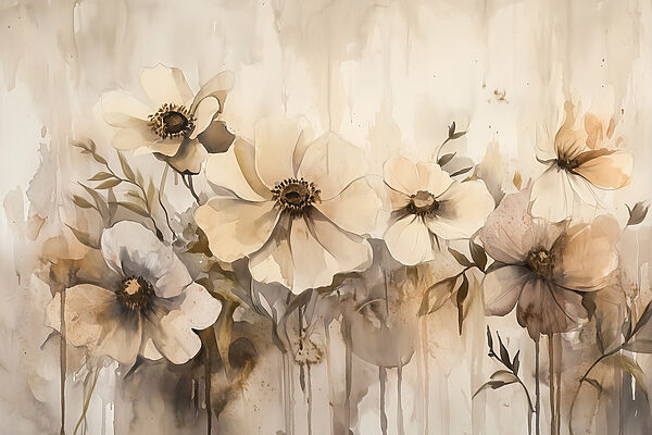 Schilderij van bloemen op een muur Schilderij van bloemen op een muur