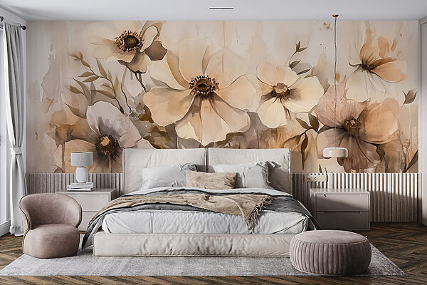 Schilderij van bloemen op een muur Schilderij van bloemen op een muur