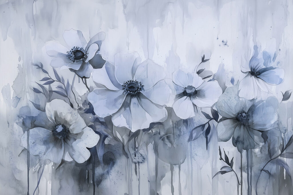 Schilderij van bloemen op een witte achtergrond Schilderij van bloemen op een witte achtergrond