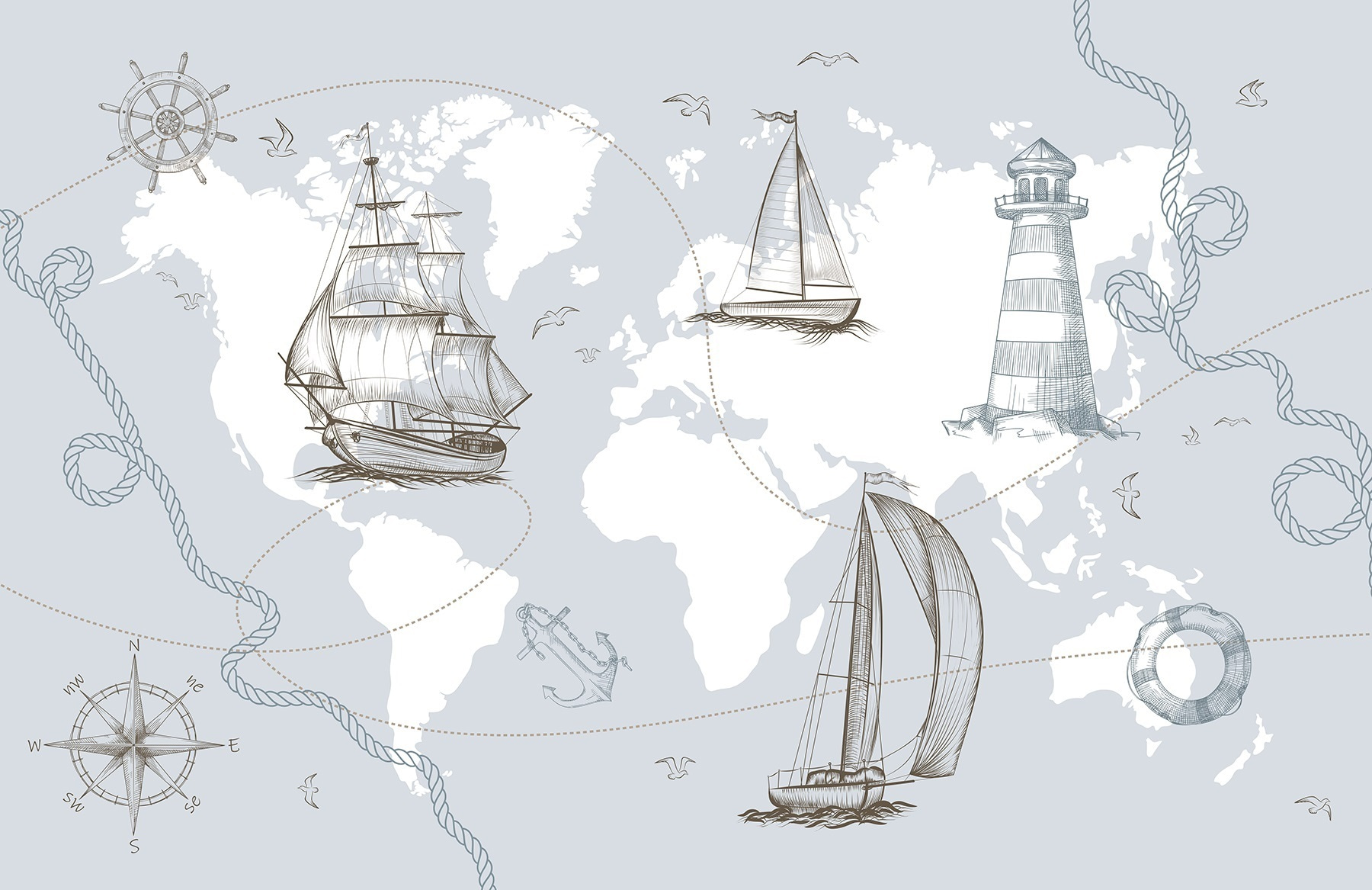 Map of the world with different ships
