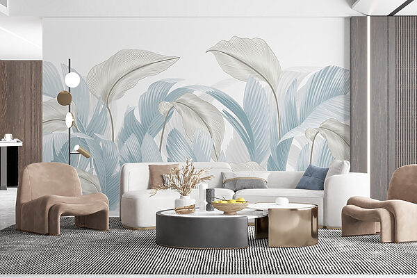 Fotobehang Fotobehang Zachte tinten van tropische bladeren (Artikelnummer: w02508)
